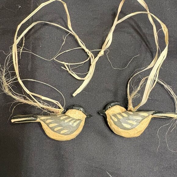 Handcrafted Bird Ornaments with Raffia Hangers - Picture 1 of 9